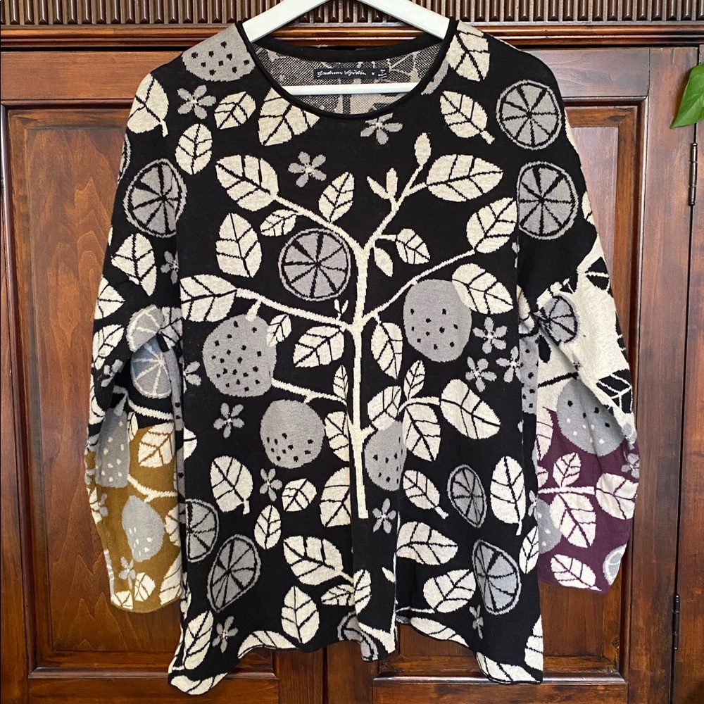 Gudrun Sjoden Black Cream Gray Patterned Knit Sweater